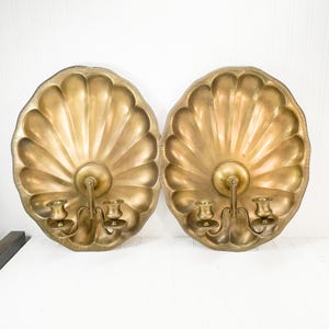 Large Brass Wall Sconce Candleholder Set of 2 - Vintage Hollywood Regency Decor - Large Gold Accent Decor