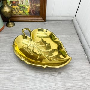 Vintage Gold Plated Brass Leaf Tray: Mid-Century Trinket Dish