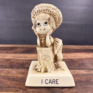 1976 I CARE Comical Figurine - R & W Berries Figurines - Retro Shelf Decor