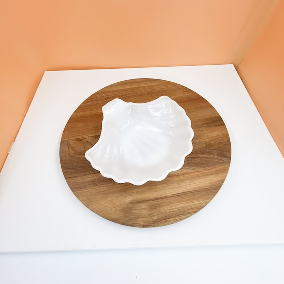 ヴィンテージホワイトミルクガラス貝殻皿：リングホルダー、ソープ