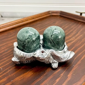 Sale e pepe vintage in peltro a forma di coniglio - Green Stone Arthur Court