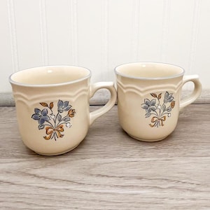 Vintage Gordella Stoneware Mug Set: Floral Coffee Cups, Japan