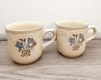 Vintage Gordella Stoneware Mug Set: Floral Coffee Cups, Japan