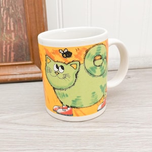 Vintage Ceramic Cat Mug - Stoneware Cat Coffee Cup
