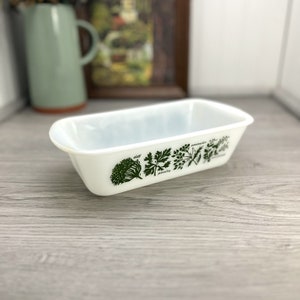 Glasbake Rectangle Loaf Baking Dish w/Fresh Herbs, Vintage - Good Condition