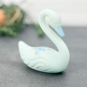 Vintage Fenton Blue Glass Swan, Hand-Painted Satin Glass Swan with Blue Flowers, Signed on Bottom