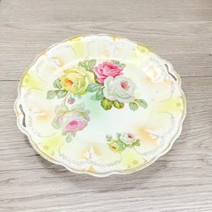 Antique Floral Platter with Handles and Pink Roses