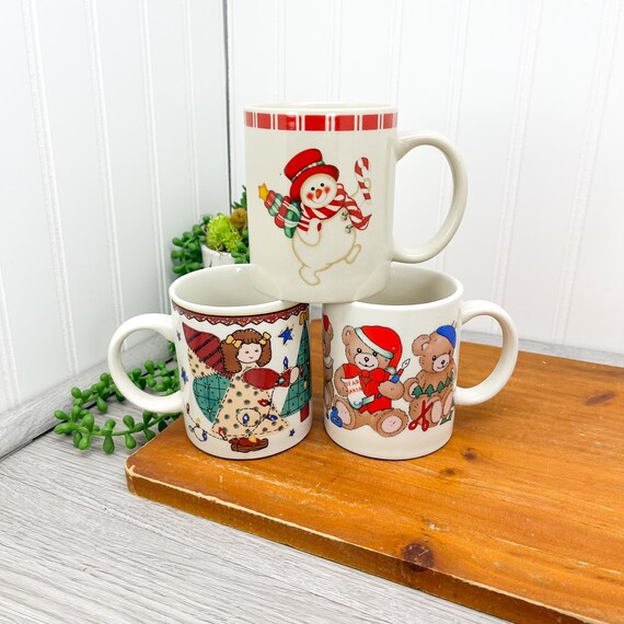 Service à Café De 4 Tasses En Porcelaine Vintage Noël Avec Support En Métal Efya - Arts De La Table