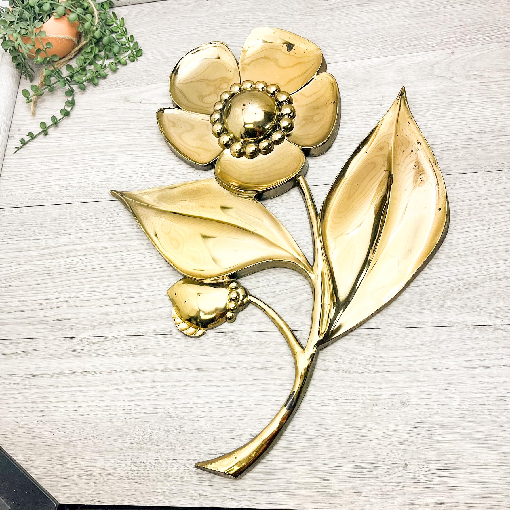 Vintage Syroco Faux Brass Flower Wall Decor - Mid-century Modern