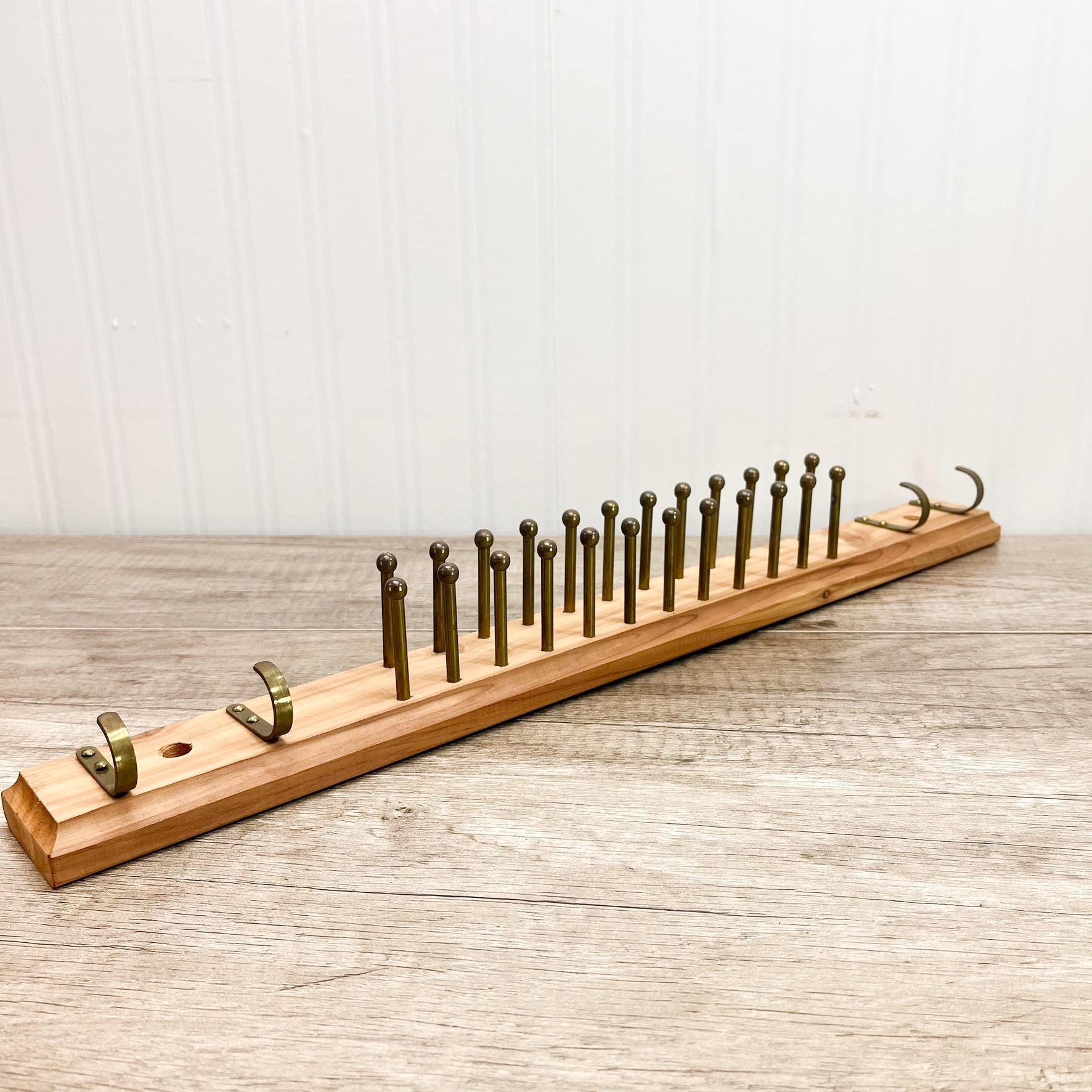 Vintage Wooden Tie Rack: 24 Pegs & Brass Hooks Jewelry Display - Etsy