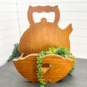 Wooden Teapot Shelf with Heart Cutout - Standing Display Rack