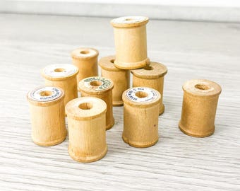 Vintage Wooden Sewing Spools - 1950s Craft Supply Lot of 12