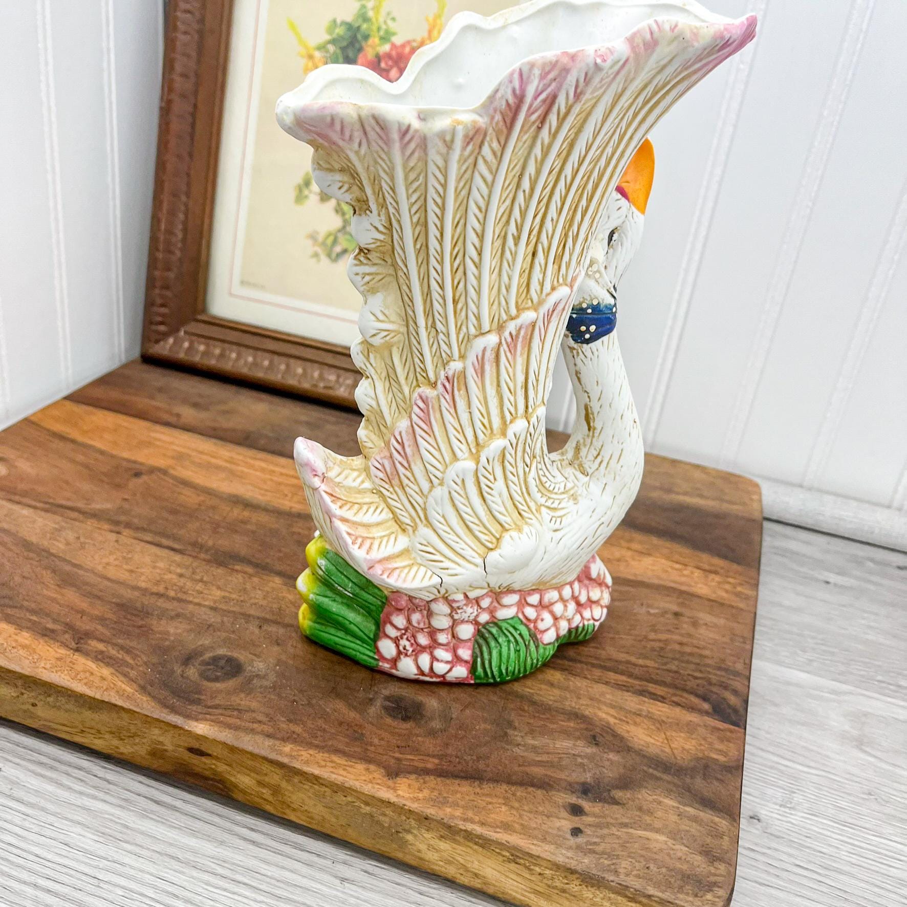 ヴィンテージ セラミック スワン 花瓶 プランター：White Goose Decor