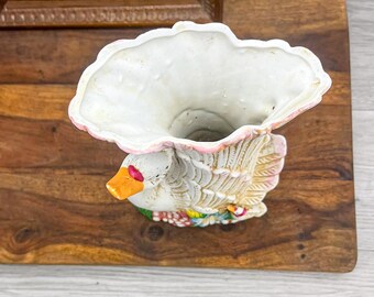 ヴィンテージ セラミック スワン 花瓶 プランター：White Goose Decor