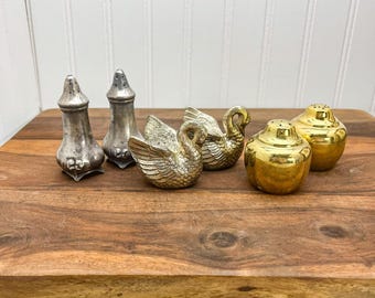 Choose a Set of Vintage Silver or Gold Salt and Pepper Shakers - Grandmacore Home Decor - Vintage Brass Kitchen Decor