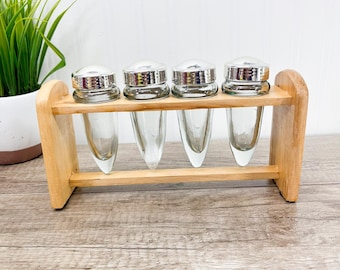 Midcentury Spice Caddy with Teardrop Glass Containers - 4 Herb Jar Containers
