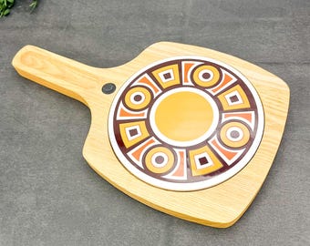 Midcentury Modern Cutting Board - Wood & Tile Cheese Tray