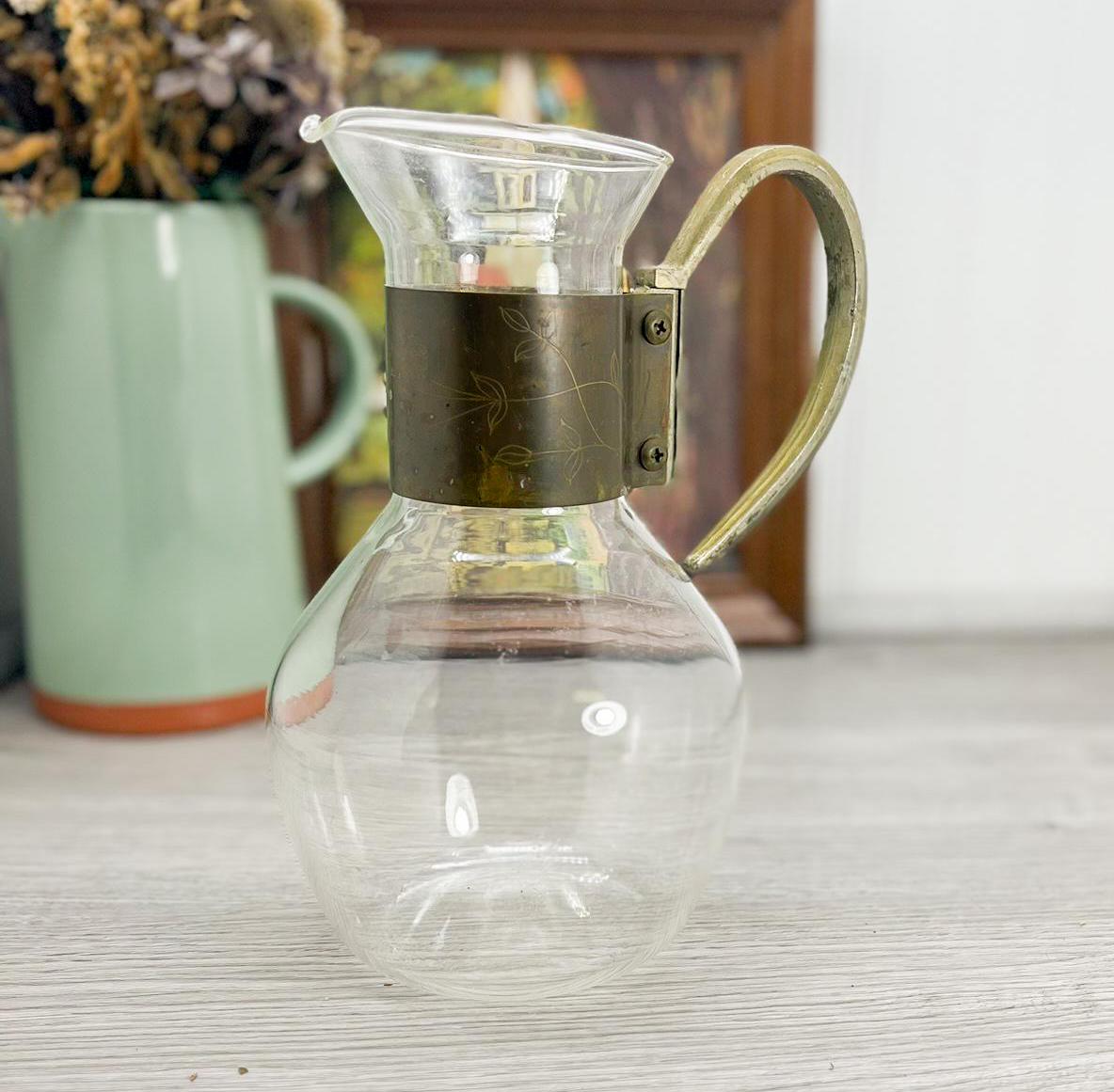 ヴィンテージフローラル真鍮＆ガラスピッチャー - ヴィンテージ真鍮