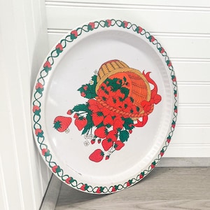 Vintage Strawberry Serving Tray - Strawberry Metal Tray - Metal Fruit Tray