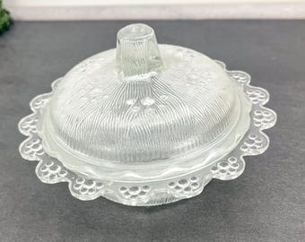 Vintage Indiana Glass Candy Dish - Klares Depressionsglas, Deckeldose