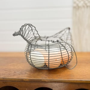 Vintage Wire Chicken Basket with Plastic Eggs: Farmhouse Decor