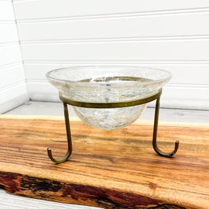 Vintage Brass Plant Stand: Crackle Glass Bowl, Gold Finish