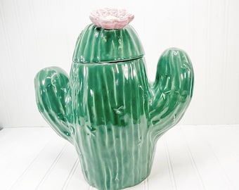Vintage Ceramic Green Cactus Cookie Jar - Treasure Craft Cactus Cookie Jar Made in USA