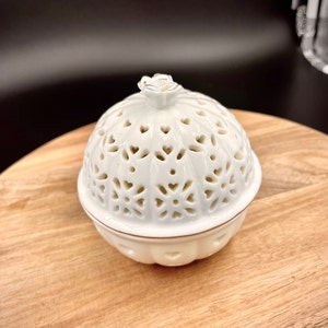 Vintage Leedsware Creamware Pot Pourri - Trinket Dish met deksel - Bloemenschaal jaren 60 Harley Greens and Co
