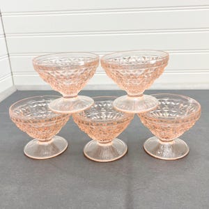 Vintage Pink Depression Glass Sherbet Cup set of 5 - Pink Glass Cups - Vintage MCM Pink cups