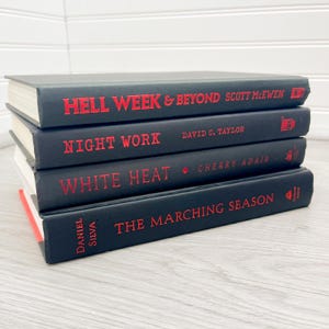 Black Stacking Books with Red Text Spine - Black books for decorative display - Goth Display Books - Halloween Book Case Decor