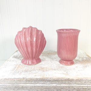 Vintage 2 Piece Bathroom Set - Retro Pink Bathroom Decor - Ceramic Bathroom Set - Toothbrush Holder and Ceramic Cup