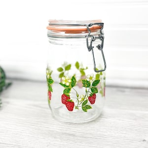 Vintage Strawberry Glass Storage Jar with Lid: Kitchen Decor