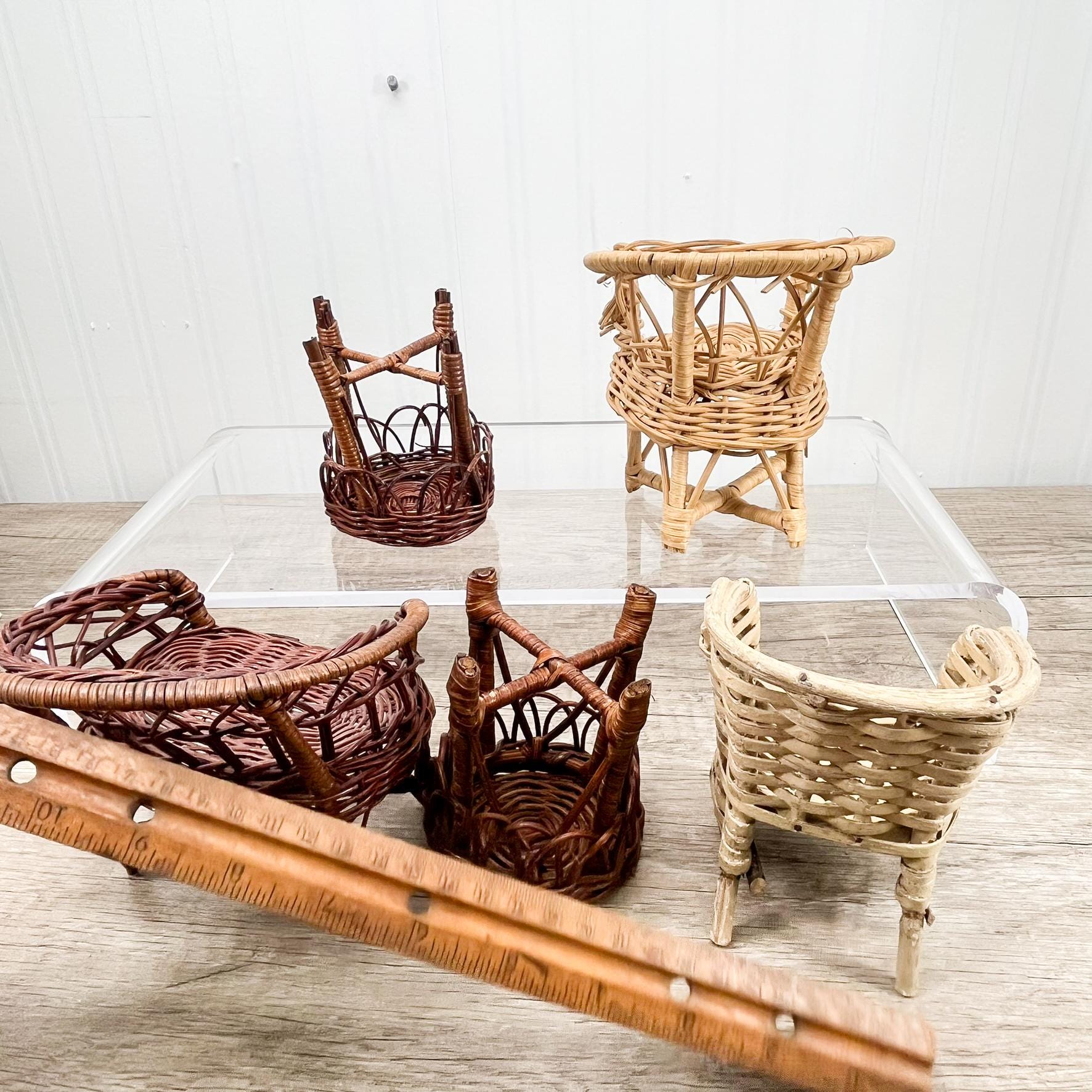 ヴィンテージ ウィッカー ドール家具 - 1980年代 ラタン 2脚セット