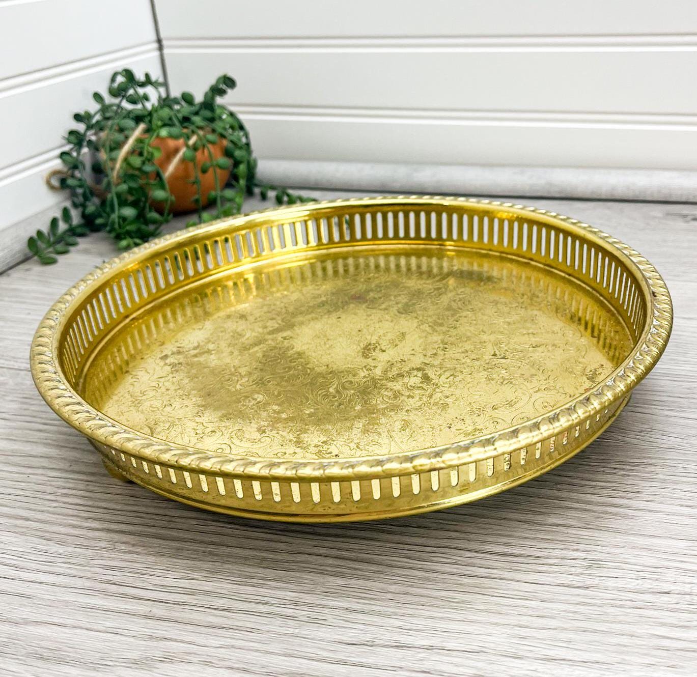 Vintage Round Brass Serving Tray: Gold Coffee Table Decor - Etsy