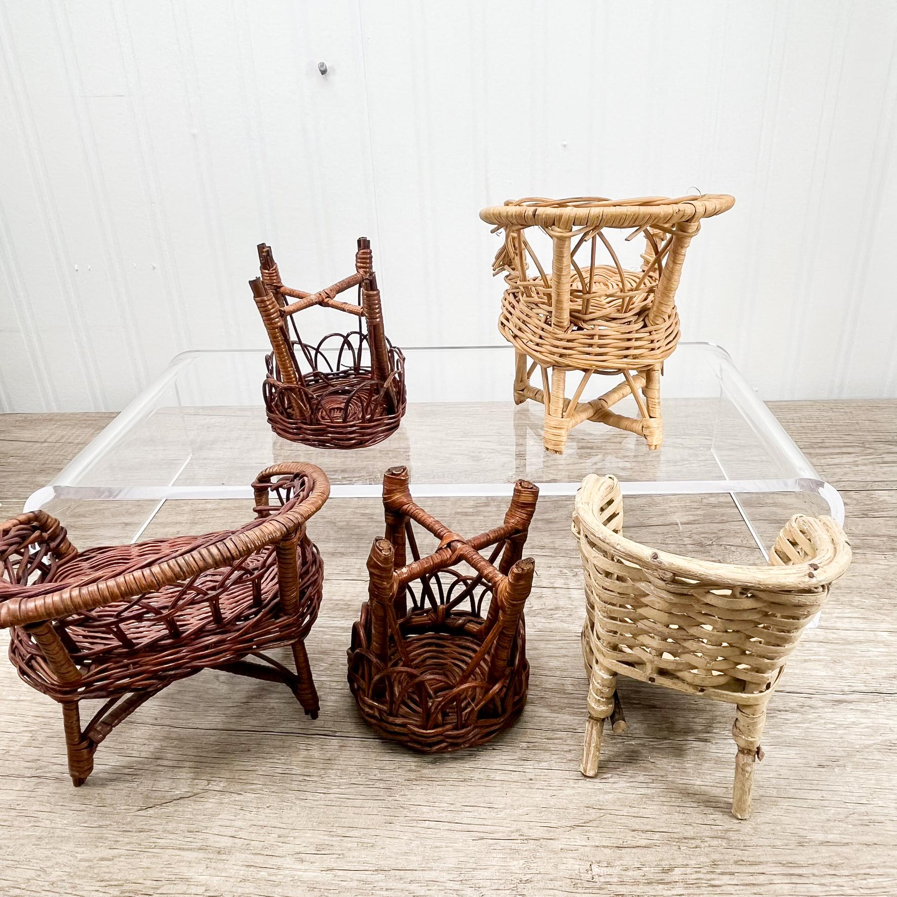 ヴィンテージ ウィッカー ドール家具 - 1980年代 ラタン 2脚セット