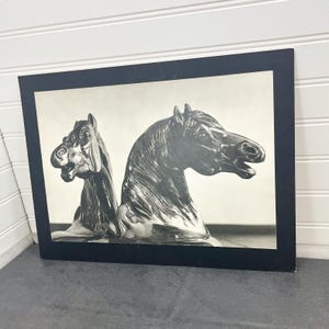 大きなヴィンテージ馬の写真 - マットブラックのカード用紙に印刷された大きな馬の写真