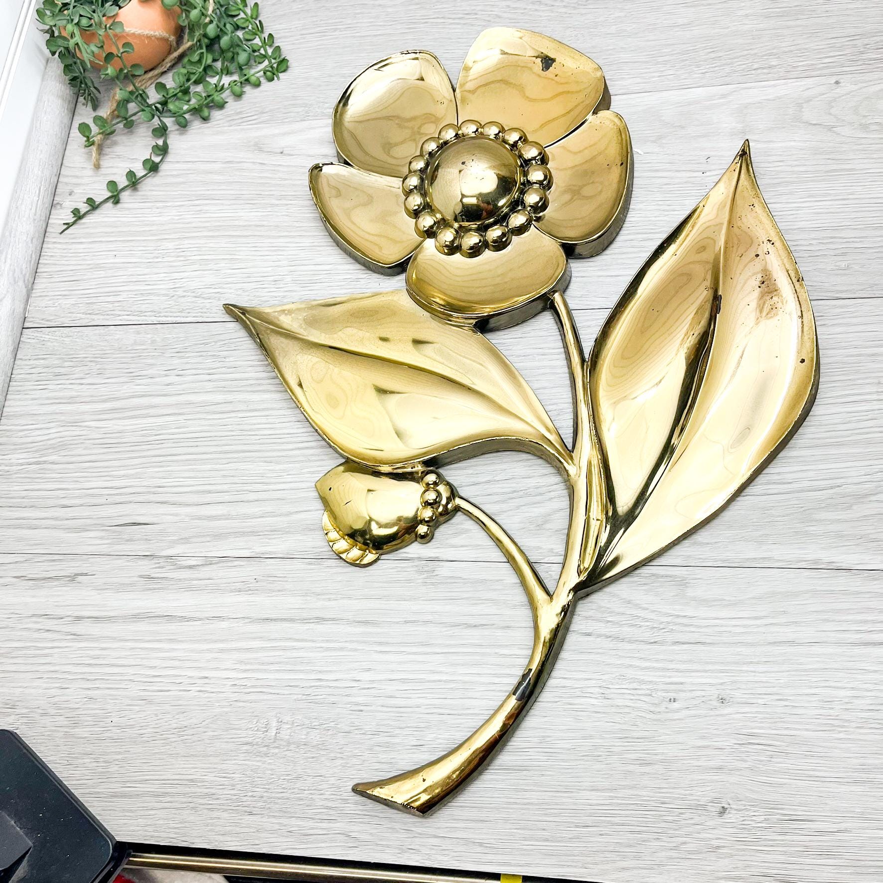 Vintage Syroco Faux Brass Flower Wall Decor - Mid-century Modern