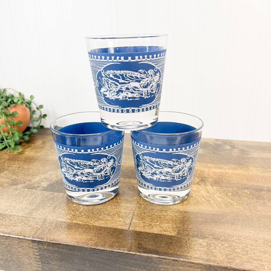 ヴィンテージ コバルトブルー Currier & Ives Old Blue Mill ドリンク