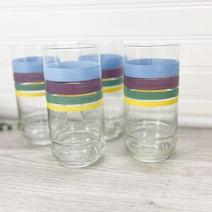 Vintage Crisa Striped Tumblers, Set of 4 Pastel Striped Drinking Glasses