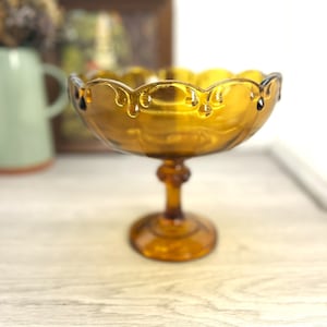 Vintage Amber Indiana Glass Pedestal Bowl: Teardrop Centerpiece