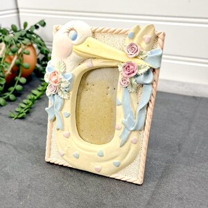 Vintage Stork Ceramic Picture Frame: Floral Baby Shower Decor