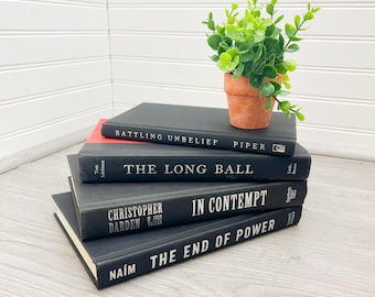 Black Stacking Books with Silver Text: Goth Decorative Display