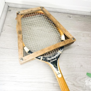 Vintage Dunlop Wooden Tennis Racket: Rustic Wall Decor