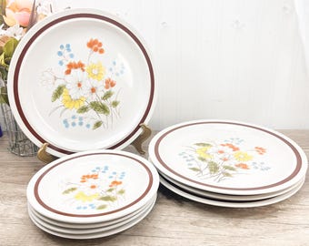 Platos de postre de gres con diseño floral vintage - Vajilla para 4 personas