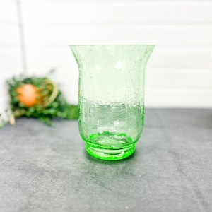 Vintage Uranium Crackle Glass Vase - Stevens & Williams Green Uranium Art Deco Vase circa 1930&#39;s