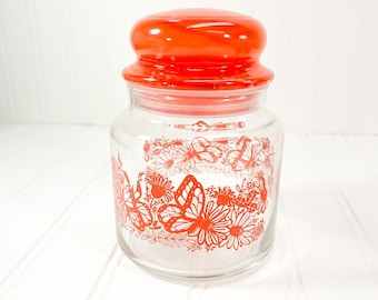 Vintage Butterfly 1960s Glass Apothecary Jar - Orange Butterfly Canister
