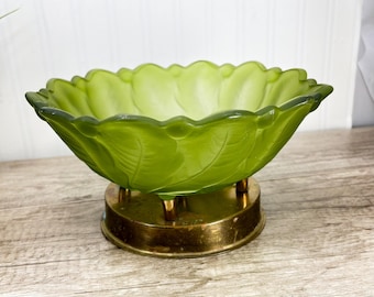 Vintage Frosted Green Glass Centerpiece Bowl: Midcentury Modern Serving Platter