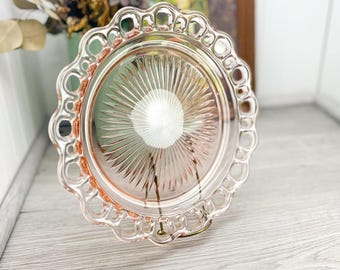 Vintage Pink Depression Glass Plate - Reticulated Edge, MCM Serving Platter