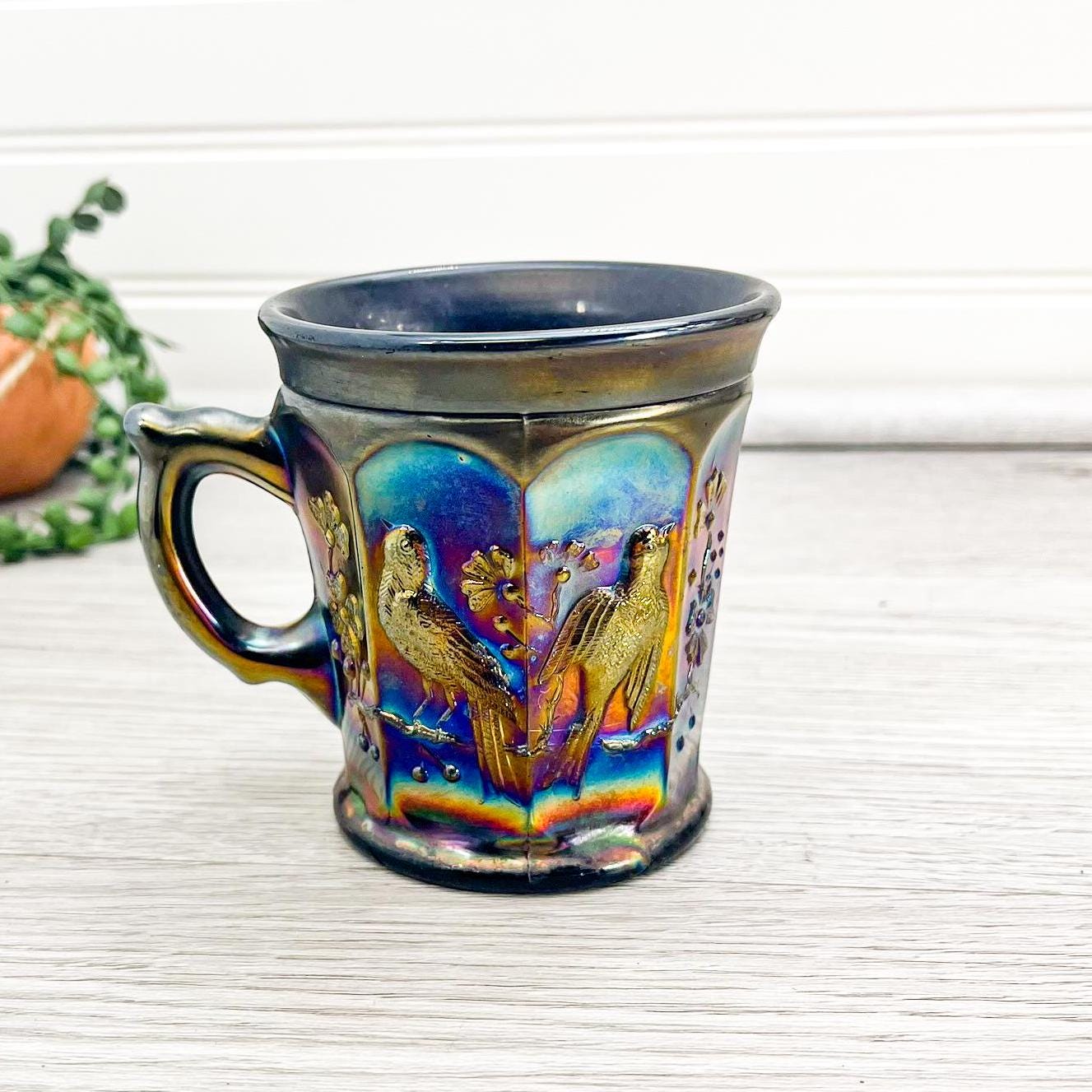 Northwood Antique Carnival Glass, Singing Birds Iridescent Glass