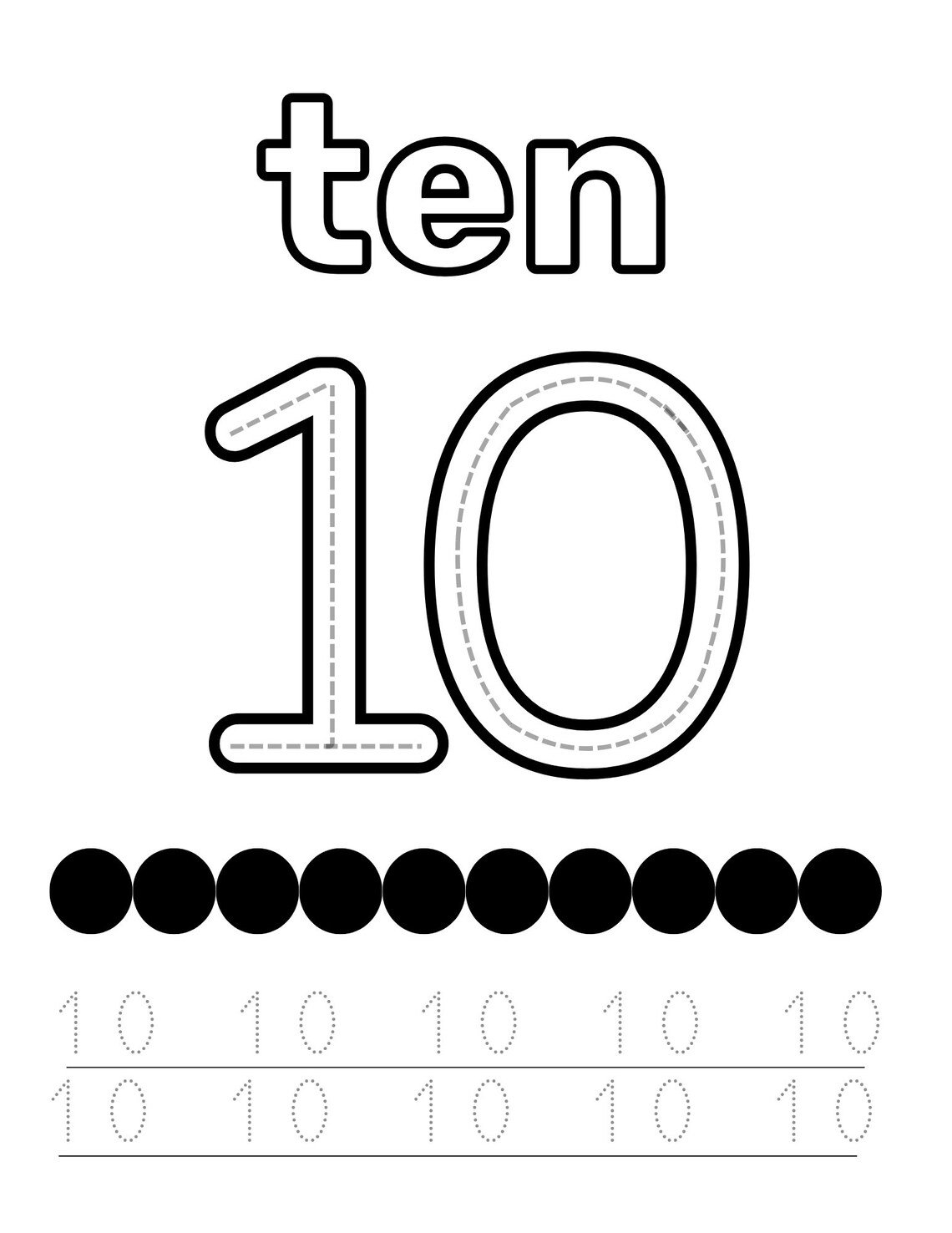 Number Tracing Worksheets 1 to 10, Colour and Trace, Toddler and